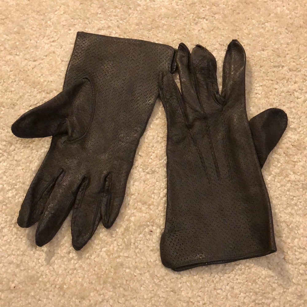 Slate/brown leather gloves